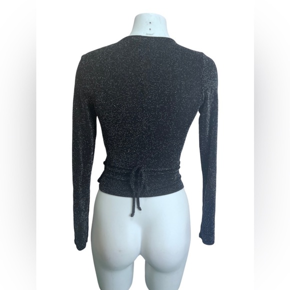 Urban Outfitters Shimmery Black Wrap Blouse Size Small - Picture 5 of 8